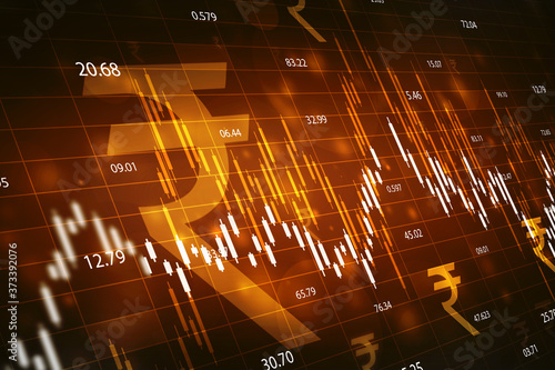 Growth of Indian stock market, Stock market graph. Abstract finance background, Stock market chart, Indian Rupee symbol on financial Background
