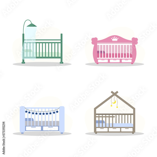 Set of cot icons. Simple element from baby things icons collection. Creative baby cradle for ui, ux, apps, software and infographics. Vector illustration in flat style.
