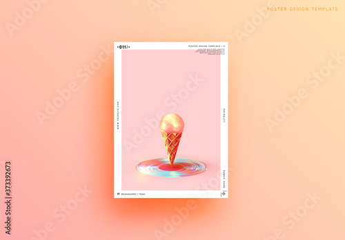 Cone 3d ice cream poster. abstract minimal sweet background with food. vector illustration