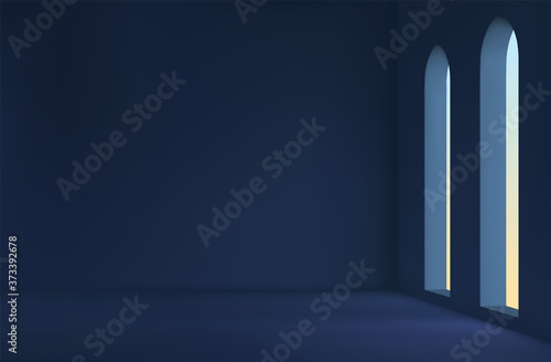 Realistic spacious 3d room with large windows. Empty room. vector illustration