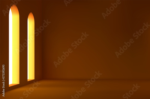 Realistic spacious 3d room with large windows. Empty room. vector illustration