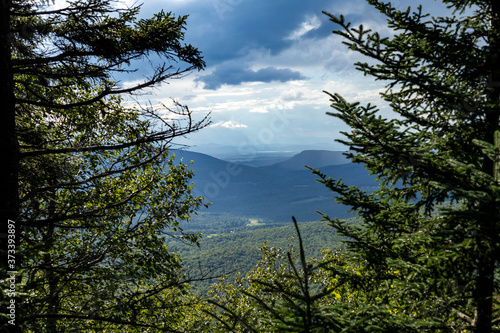 Western view from Sunset Ridge towards Lake Champlain along the Long Trail of the Green Mountains