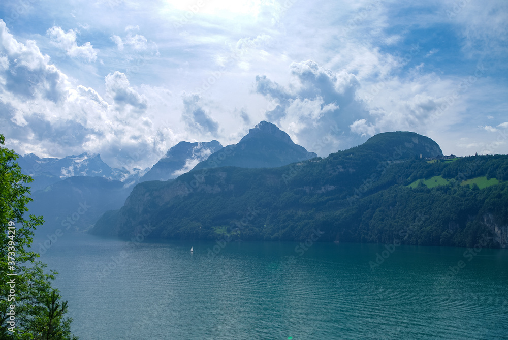 View of Lake Lucerne on the slope from Mount Rigi, Switzerland