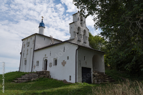 St. Nicholas church (XVII century) in ancient Truvorovo settlement . Izborsk, Pskov Region, Russia.