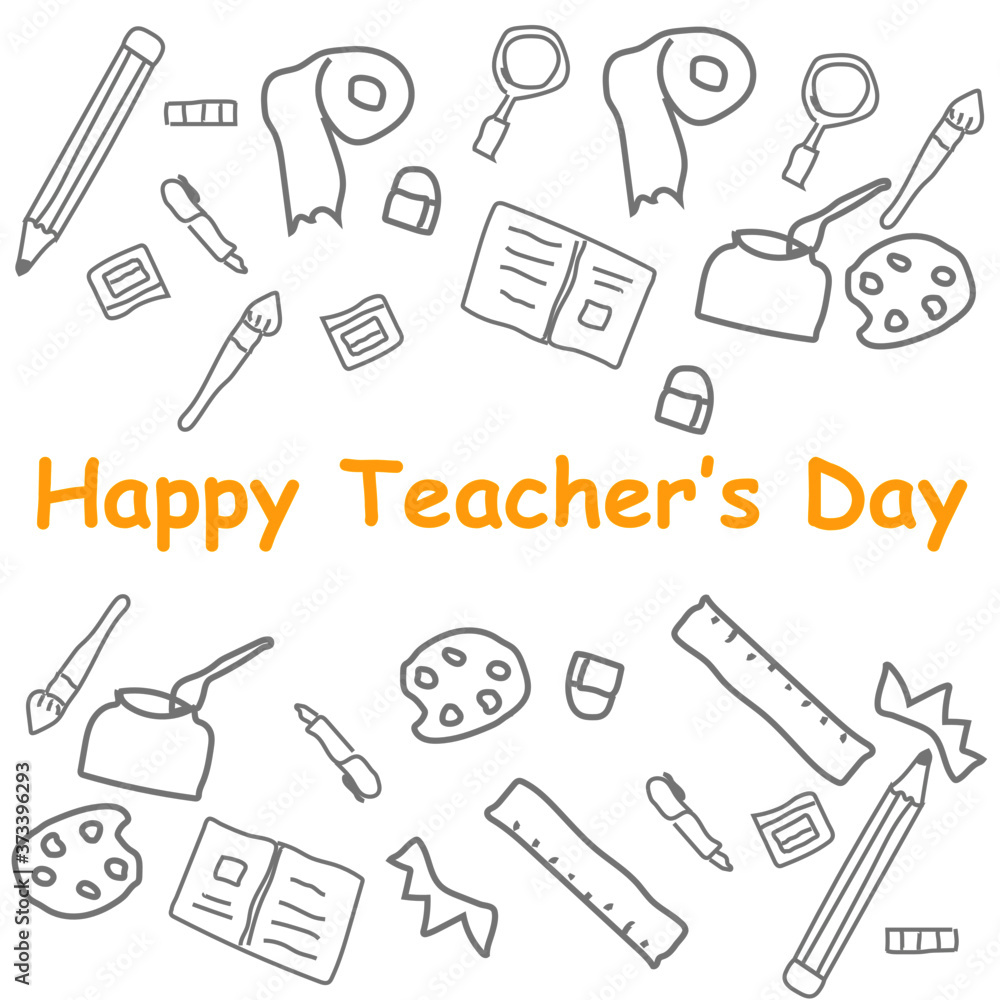 cartoon doodle art of happy teacher's day in yellow text. vector illustration. cartoon doodle art of happy teacher's day in yellow text. vector illustration.
