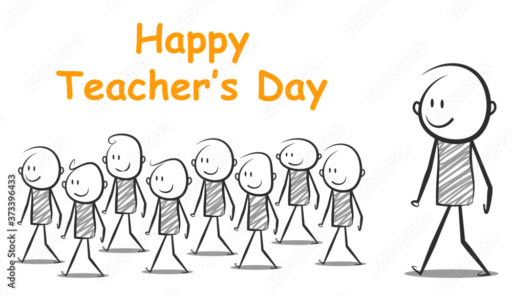 teacher's day special: cartoon stickman cute children walking ahead of teacher poster with copy space for you r text. vector illustration. teacher's day special: cartoon stickman cute children walking ahead of teacher poster with copy space for you r text. vector illustration.