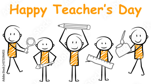 cartoon stickman holding stationary objects. vector illustration.