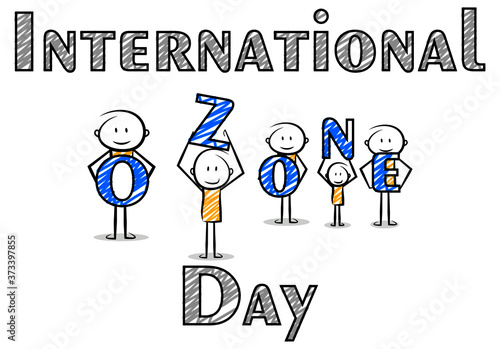 world ozone day special: cartoon stickman holding text. vector illustration.