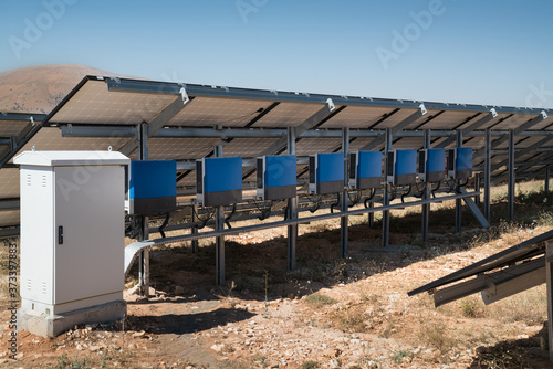 Solar panels (power electric generators) Blue solar panels.  photovoltaic modules for renewable and alternative electricity energy.  © Bulent