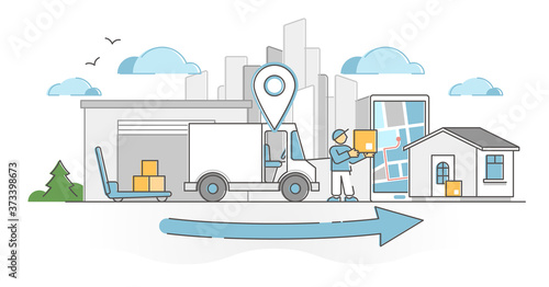 Delivery receiving process as transportation and shipping outline concept