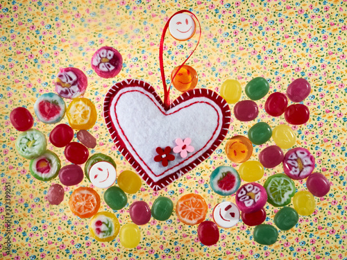 Multi-colored delicious lollipops. Various sweets.