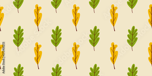 Fototapet Seamless pattern autumn leaves in Orange, Beige, Brown and Yellow