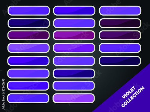 Collection of blank web buttons in different shades of violet. Web design. Web elements.