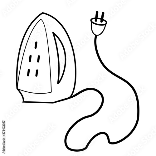 Icon of the iron, appliances in black-and-white. Vector image isolated on a white background