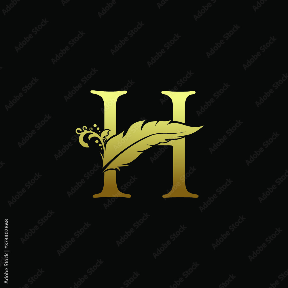 Luxury Feather Letter H logo Template. Gold Design Concept Luxury Feather Letter H logo Template. Gold Design Concept