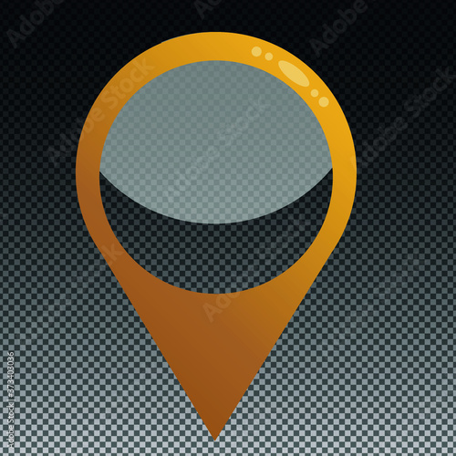 Map pointer with orange border, reflections and shadow. Possibility to add a design to the transparent center.