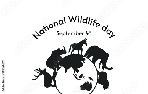 Horse, deer, rhino, elephant, bear silhouette animal. National wildlife day background vector design. 