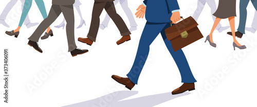 Feet of business people walking on white background. Vector illustration in flat cartoon style.