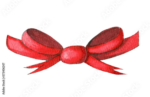 Hand painted red watercolor bow knot isolated on the white background