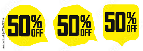 Set Sale 50% off speech bubble banners, discount tags design template, app icons, vector illustration