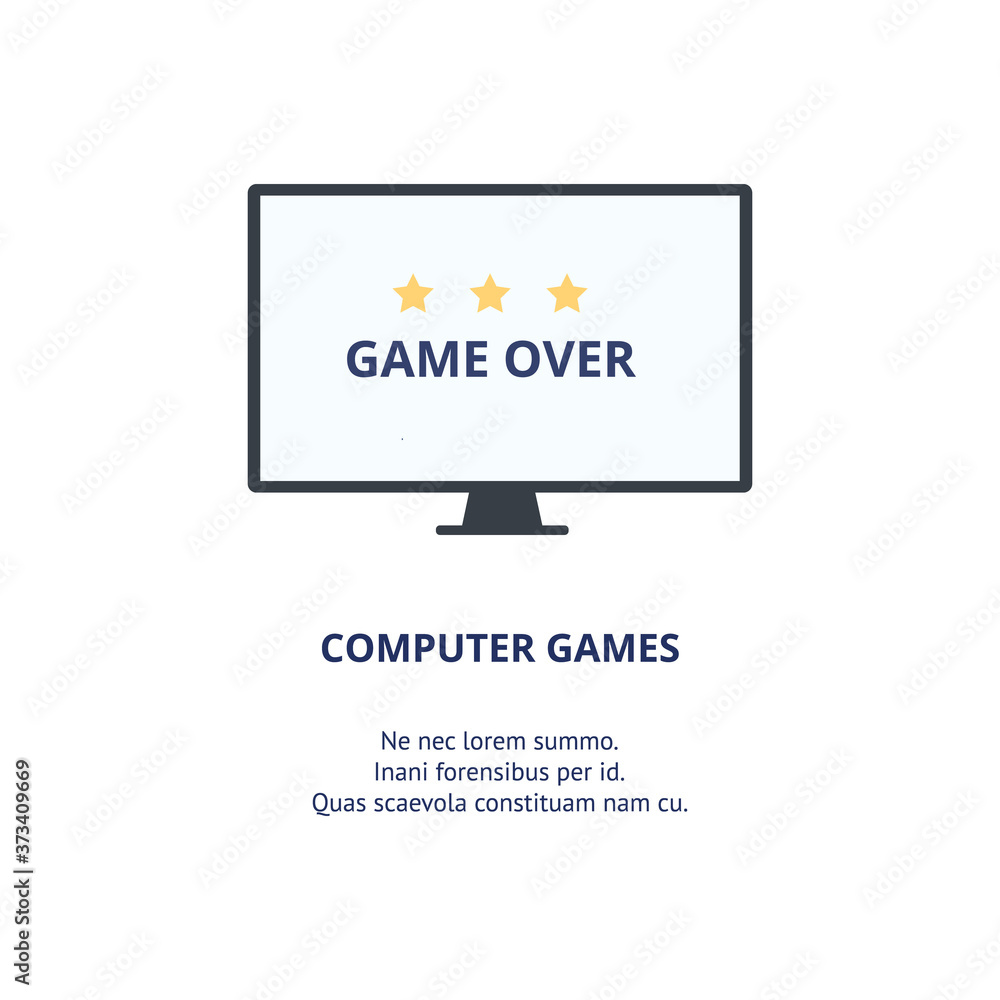 Computer screen with Game Over message, flat vector illustration isolated. Computer screen with Game Over message, flat vector illustration isolated.