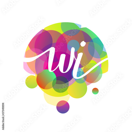 Letter WI logo with colorful splash background, letter combination logo design for creative industry, web, business and company.