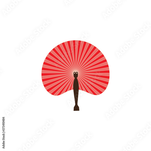 Asian red fan icon  flat cartoon vector illustration isolated on white.