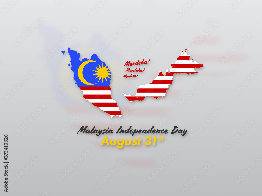 Obraz premium Malaysia's Independence day concept. Illustration of Malaysia Flag with text MALAYSIA INDEPENDENCE DAY