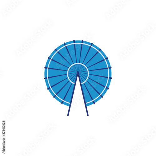 Blue folding cockade fan icon isolated on white background