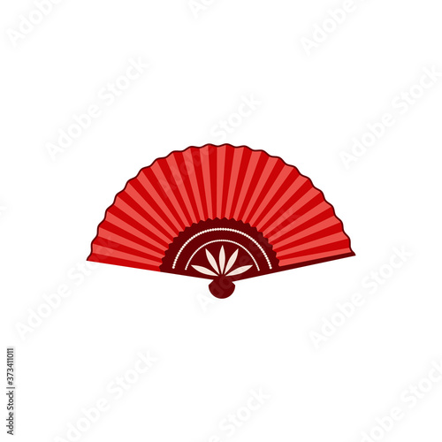 Asian red open fan icon or symbol, flat vector illustration isolated on white.