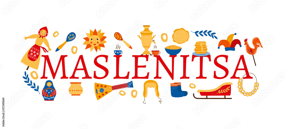 Banner for Maslenitsa with russian inscription vector illustration isolated.