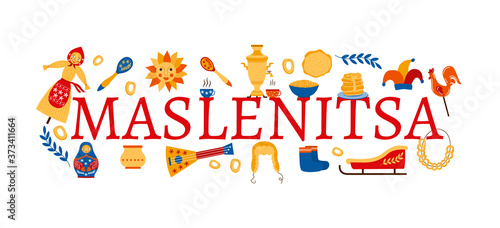 Banner for Maslenitsa with russian inscription vector illustration isolated.