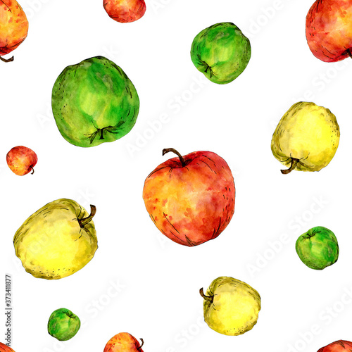 Fototapeta Naklejka Na Ścianę i Meble -  Set watercolor illustration on white background. Apple. Suitable for creating textiles, design and packaging of goods.