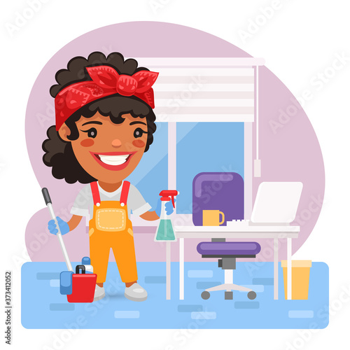 Cartoon Woman Cleaning Lady