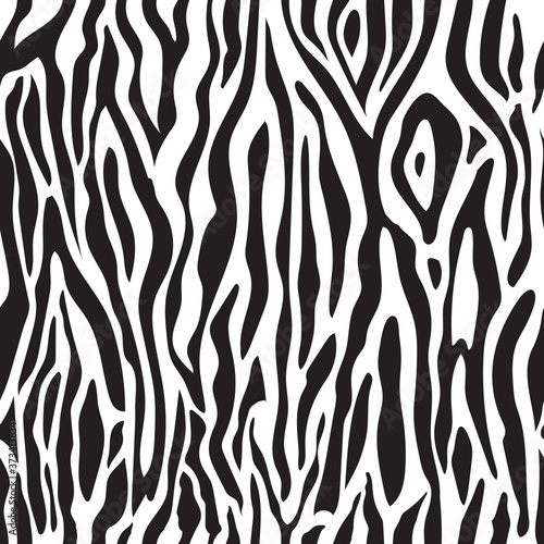 Abstract striped black and white zebra skin seamless pattern vector illustration.