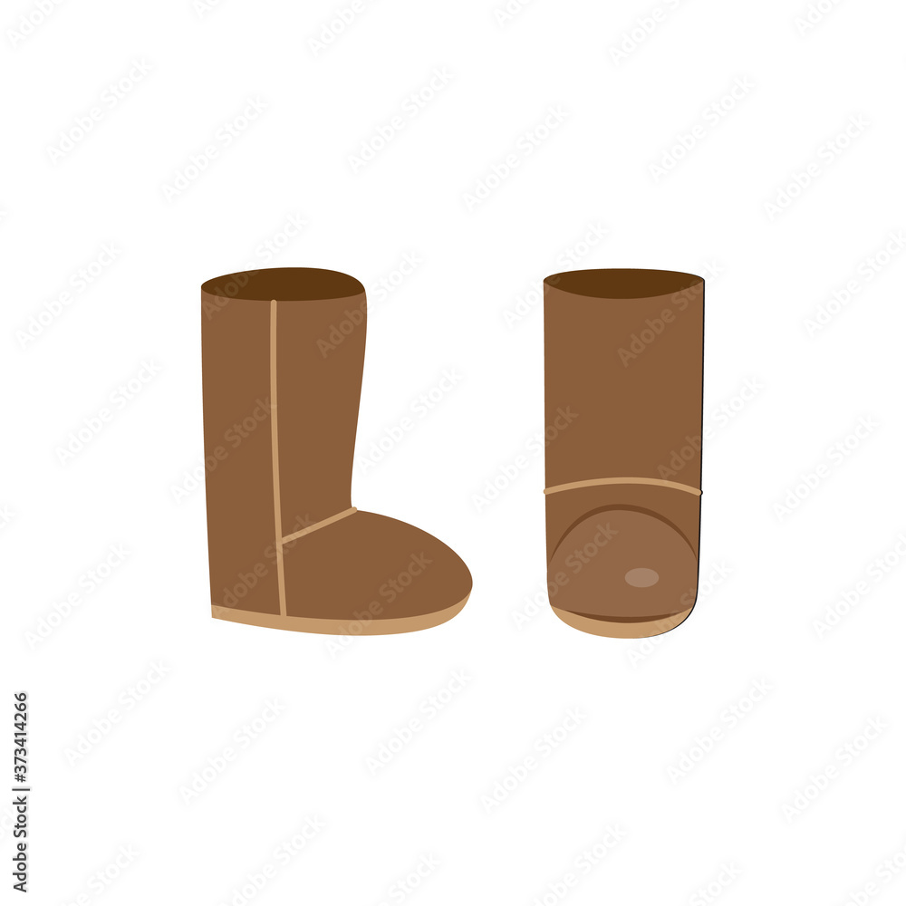 Warm winter ugg boots icon or symbol, flat vector illustration isolated on white. Warm winter ugg boots icon or symbol, flat vector illustration isolated on white.