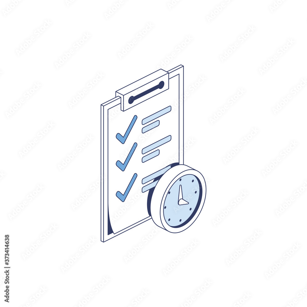 Plan list document timer. Vector 3d line isometric, color web icons set, new flat style. Creative illustration, idea for infographics. Plan list document timer. Vector 3d line isometric, color web icons set, new flat style. Creative illustration, idea for infographics.