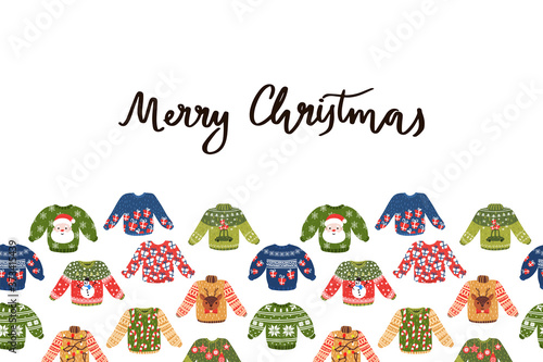 Funny Christmas ugly sweaters seamless border