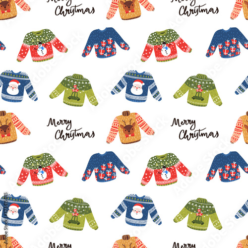 Funny Christmas ugly sweaters seamless pattern