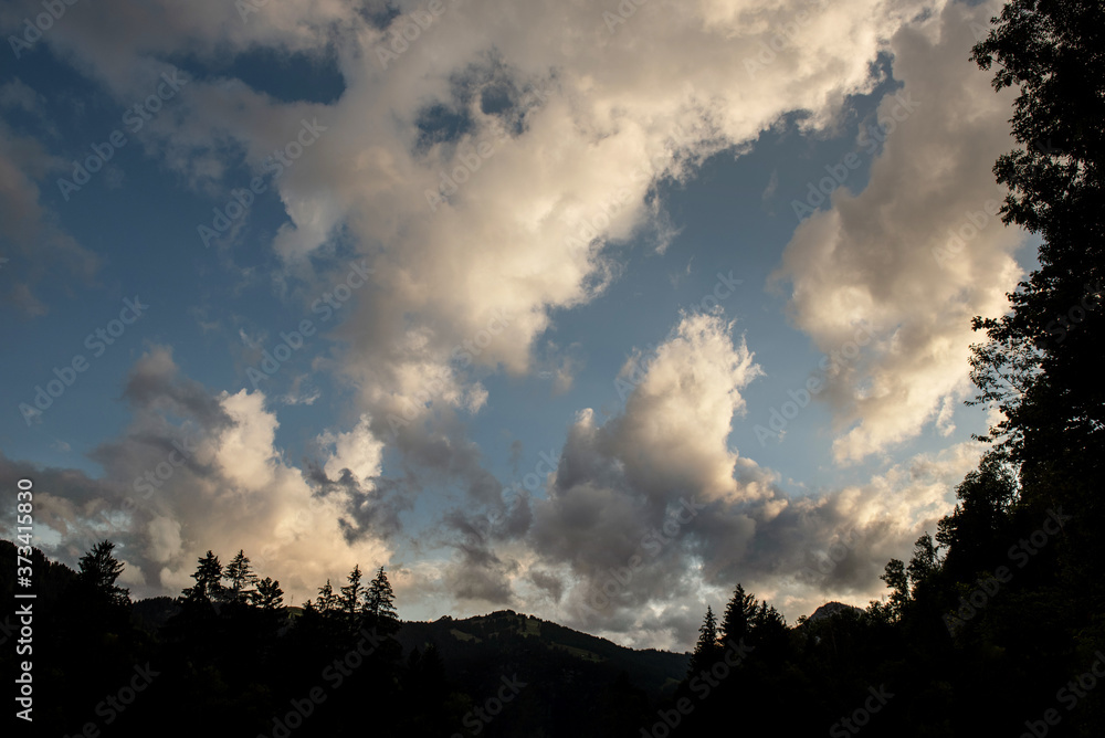 Cloudy sky over the Regional Park Gruyère Pays-d'Enhaut, Switzerland 