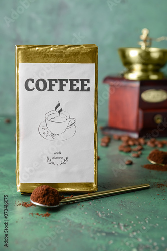Bag with coffee powder on t...