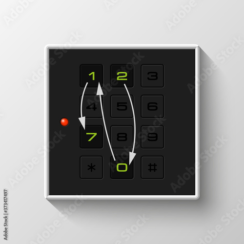 Electronic Combination Lock with 2017 data isolated. Defense PIN code entry panel background. Protection concept. Safety badge icon. Privacy banner. Security label. Presentation sticker