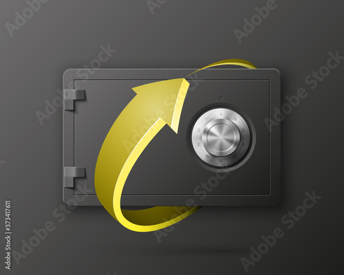 safe & arrow. Strongbox update safe icon. Renovation Armored box. Door bank vault, electronic combination lock. Reliable Protection. Long-term savings Deposit safe box. Protection personal information