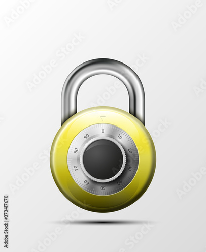 realistic closed padlock. Steel Mechanical Combination lock. Privacy padlock illustration. Enter the PIN code. Electronic lock icon. Reliable Protection padlock badge. Code combination symbol