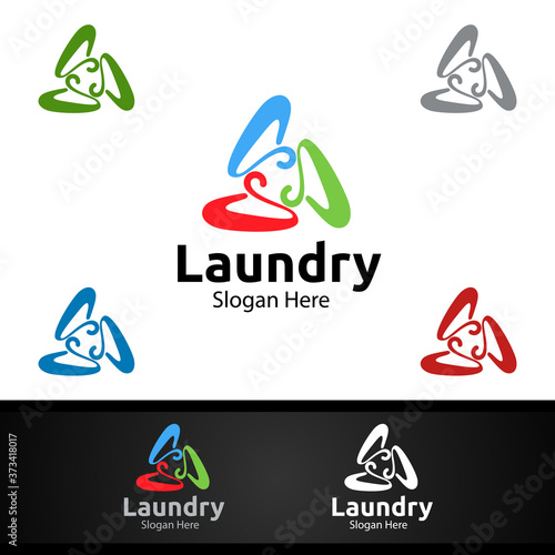 Hangers Laundry Dry Cleaners Logo with Clothes, Water and Washing Concept