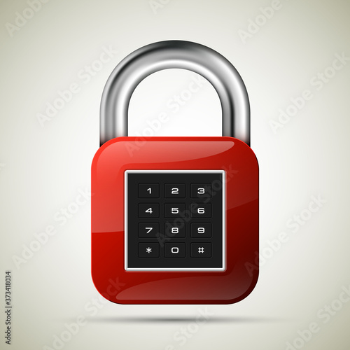 realistic closed padlock. Steel Mechanical Combination lock. Privacy padlock illustration. Enter the PIN code. Electronic lock icon. Reliable Protection close padlock badge. Code combination symbol