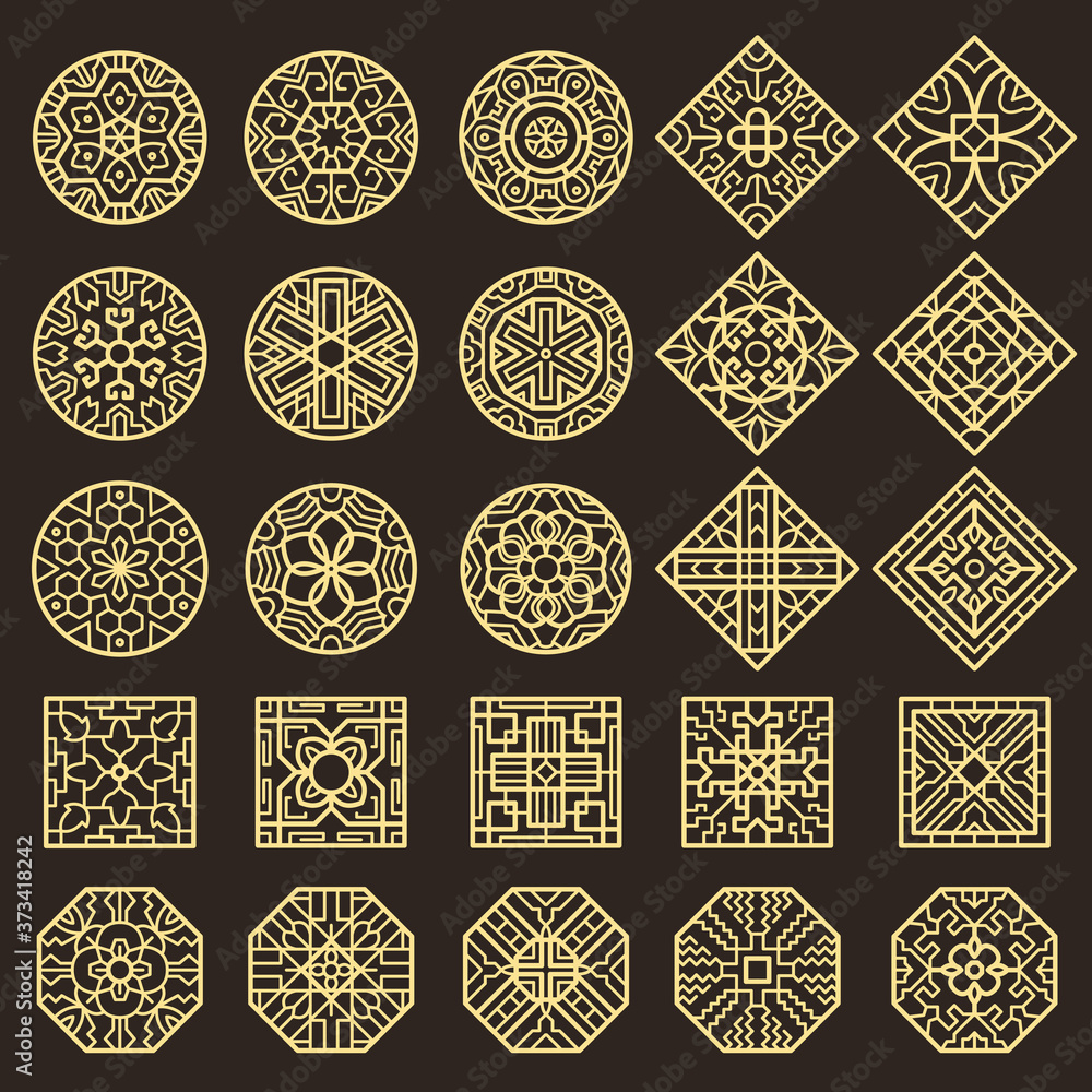 Traditional korean ornament. Asian decoration geometrical authentic shapes for tattoo patterns vector designs. Illustration traditional korean and chinese decoration - obrazy, fototapety, plakaty 