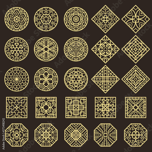 Traditional korean ornament. Asian decoration geometrical authentic shapes for tattoo patterns vector designs. Illustration traditional korean and chinese decoration