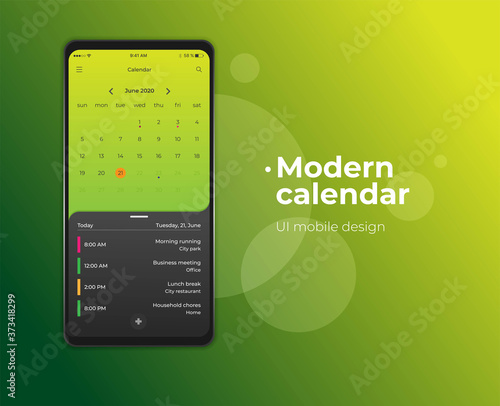 Calendar mobile apptasks ui ux design mockup vector image