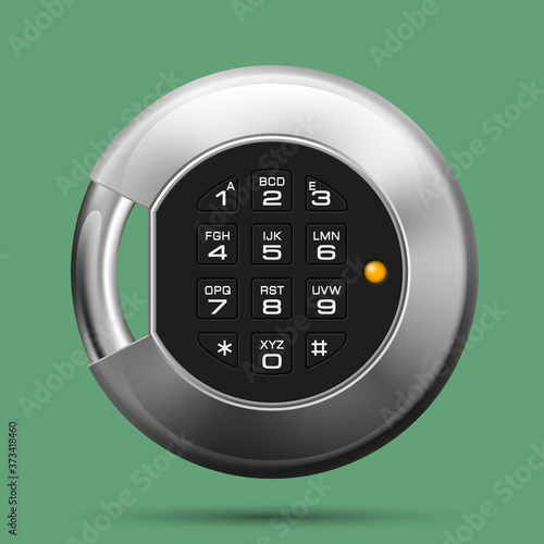 Realistic round padlock. Steel Mechanical Combination lock. Privacy circle padlock illustration PIN code. Electronic lock icon. Reliable Protection open padlock badge. Code combination round symbol